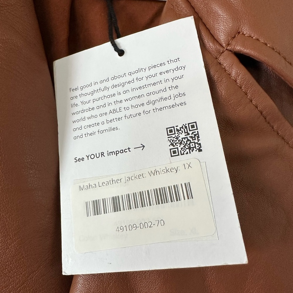 Able Maha Leather Jacket, Whiskey, 1X, NWT! - Picture 4 of 6